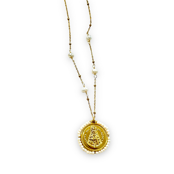 Medalla Virgen del Rocío con perlas